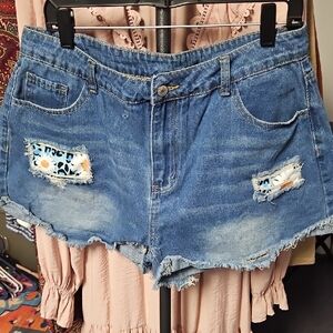 Distressed Blue Jean Shorts with Raw Hem